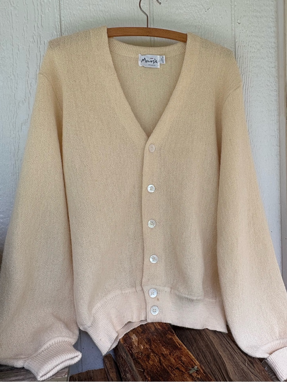 Vintage Cream Button-Front V-Neck Sweater Cardigan 100% Alpaca Wool Imported